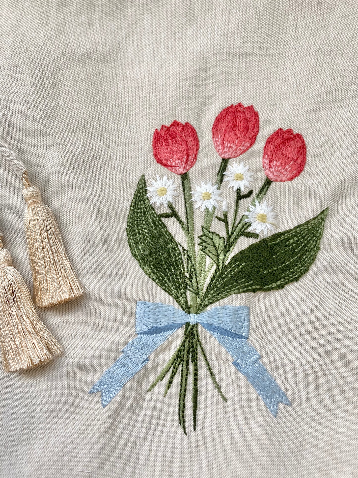 チューリップブーケ刺繍巾着バッグ