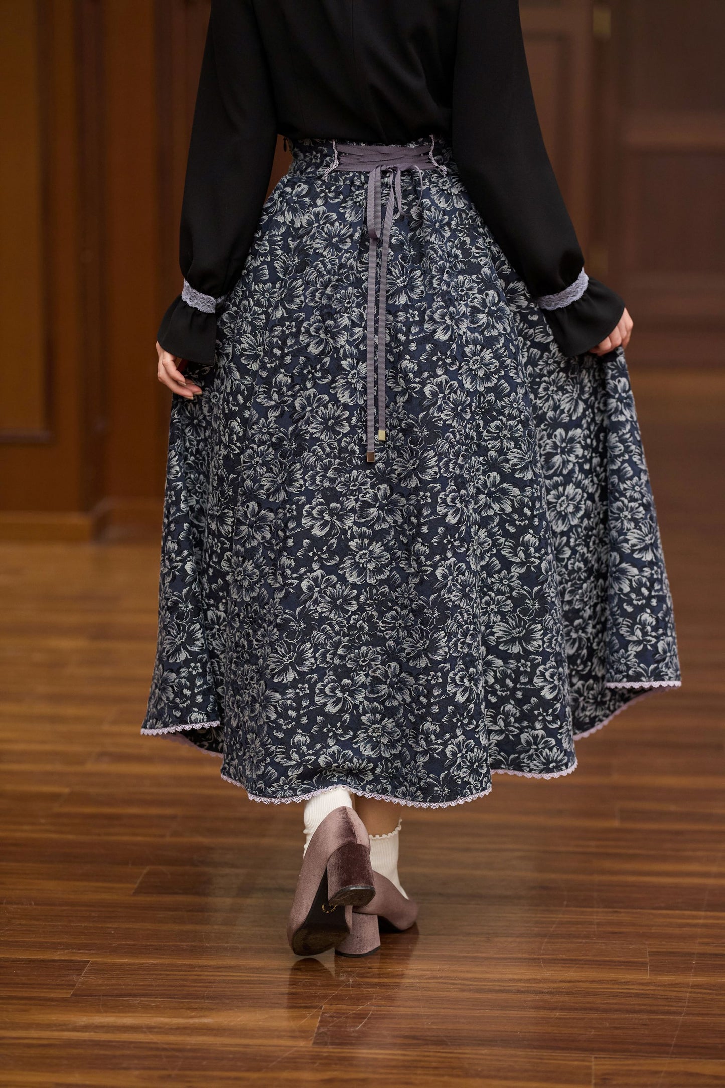 【Pre-order】Jacquard skirt/Navy