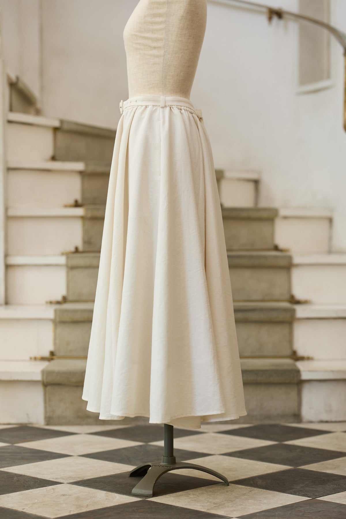 【Pre-order】Linen like flare skirt/Ivory