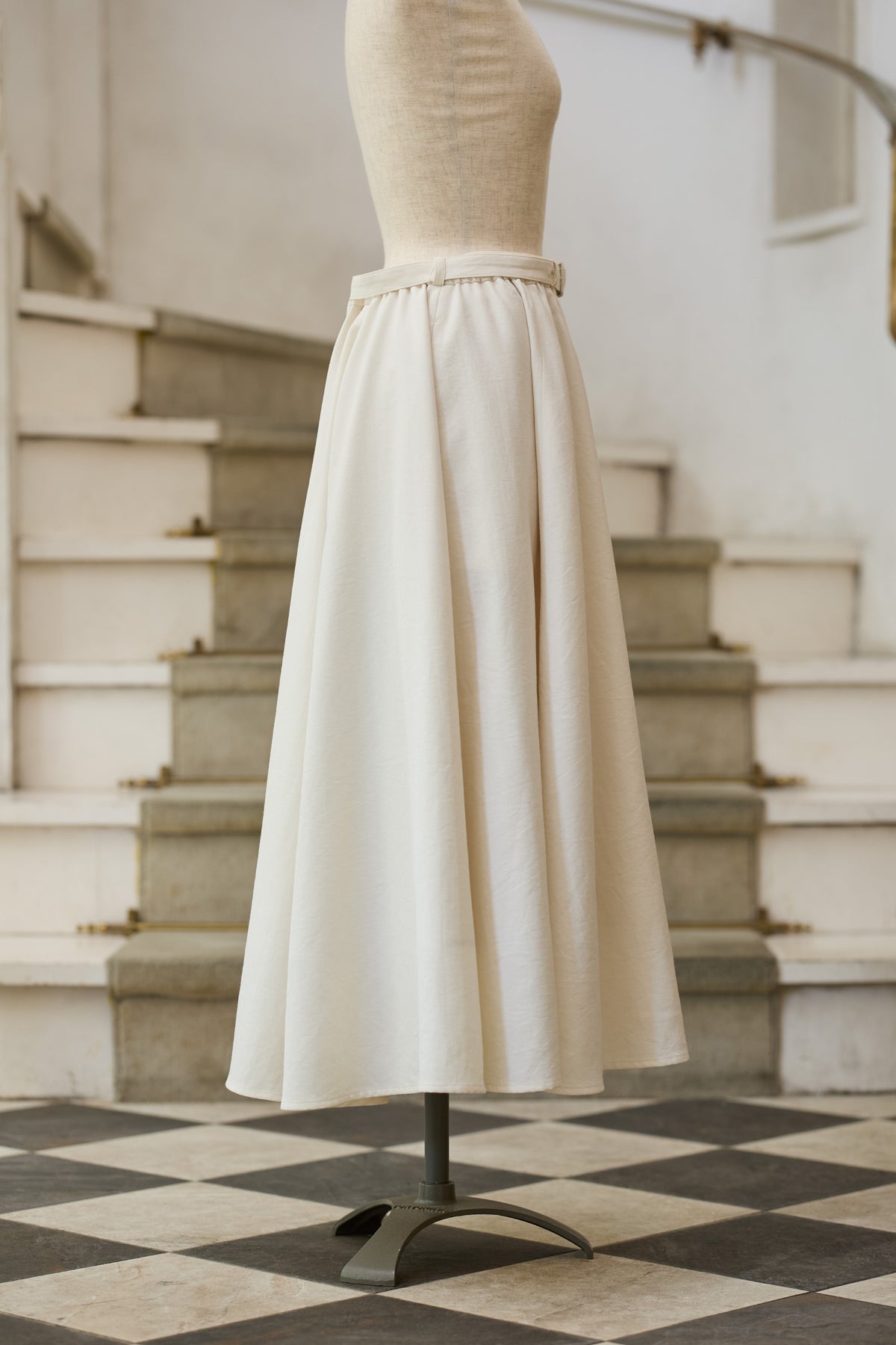 【Pre-order】Linen like flare skirt/Ivory