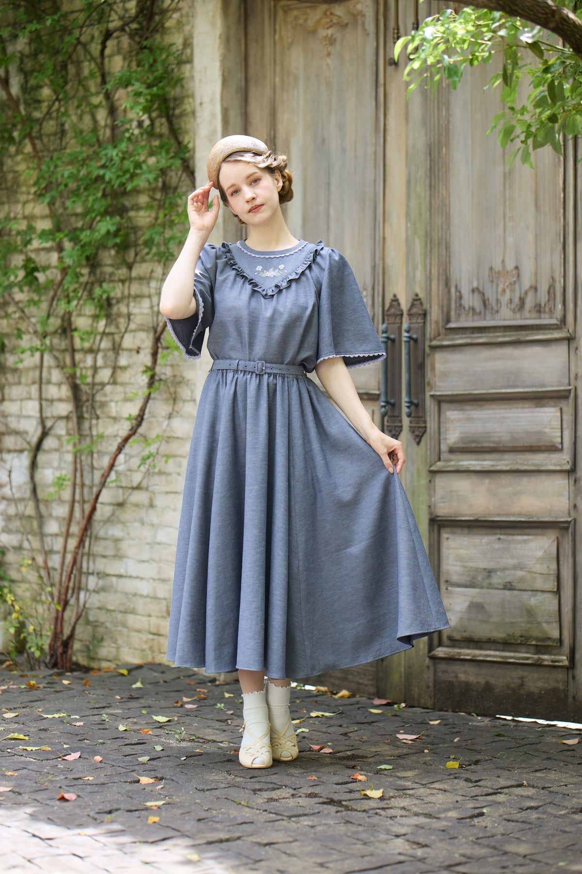 【Pre-order】Linen like flare skirt/Gray