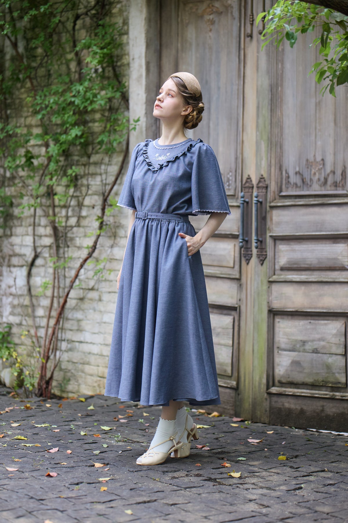 【Pre-order】Linen like flare skirt/Gray