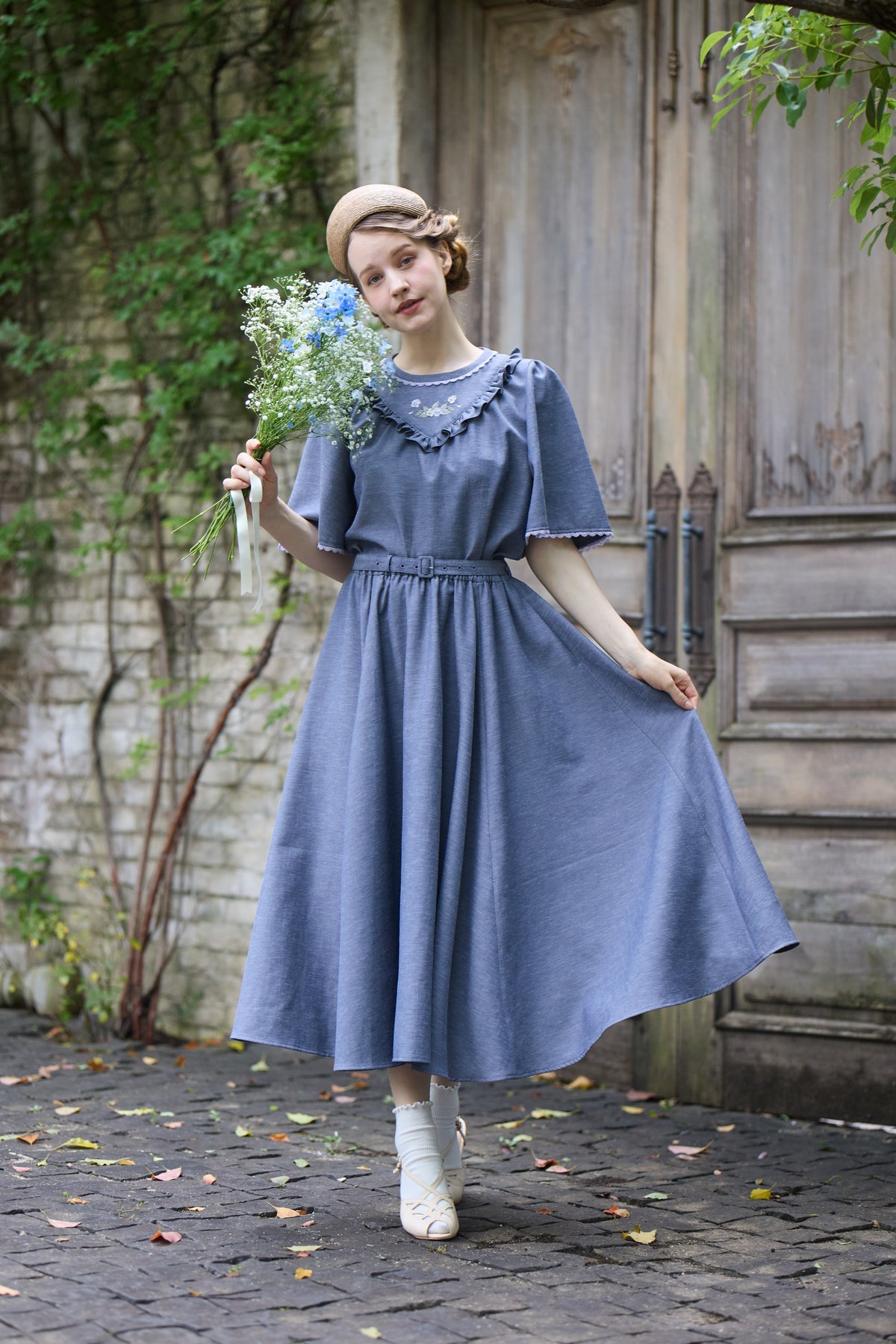 【Pre-order】Linen like flare skirt/Gray