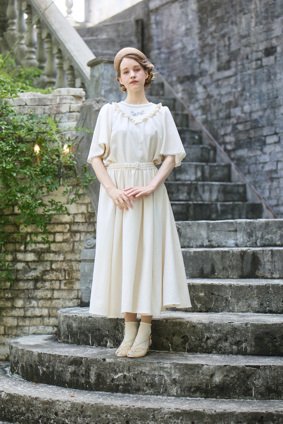 【Pre-order】Linen like flare skirt/Ivory