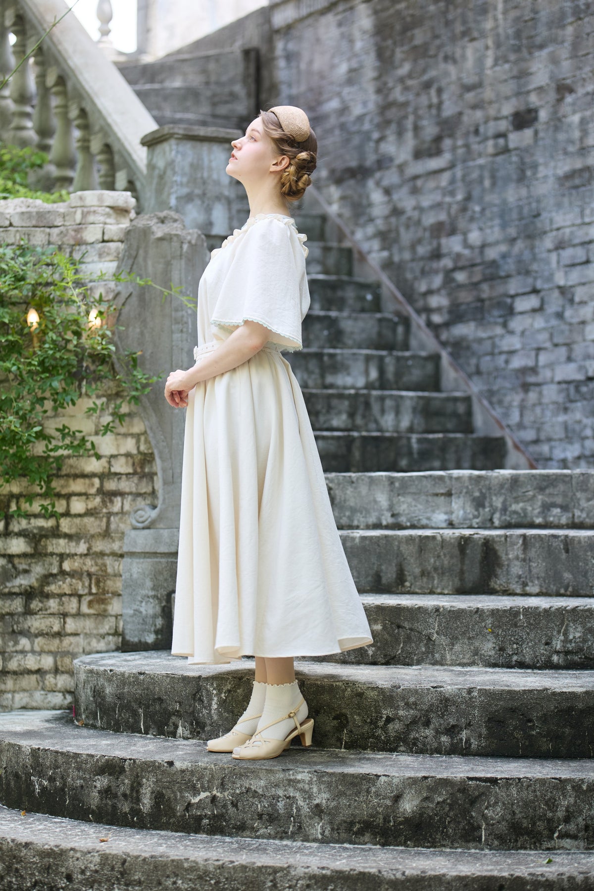 【Pre-order】Linen like flare skirt/Ivory