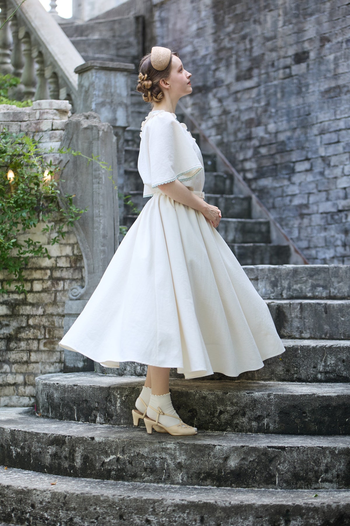 【Pre-order】Linen like flare skirt/Ivory