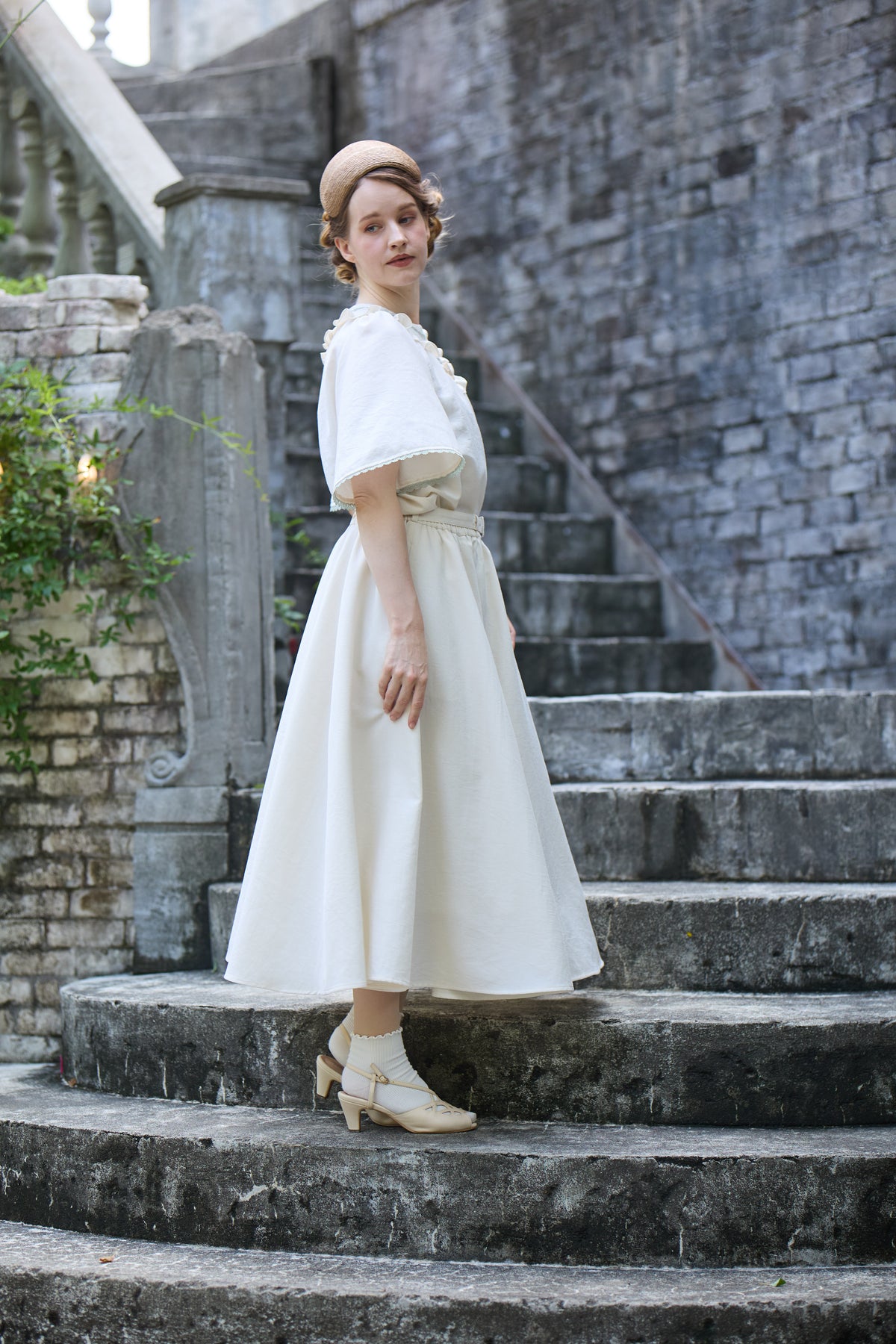 【Pre-order】Linen like flare skirt/Ivory