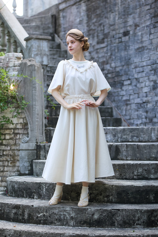 【Pre-order】Linen like flare skirt/Ivory