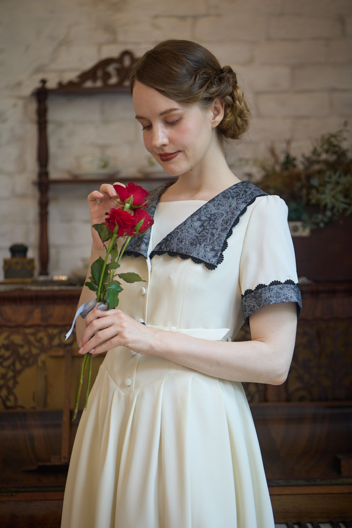 【Pre-order】Eleanor dress/Ivory×Black