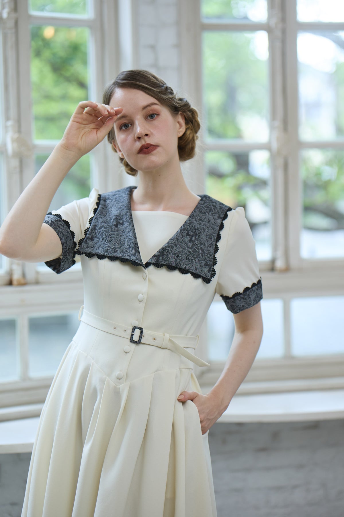 【Pre-order】Eleanor dress/Ivory×Black