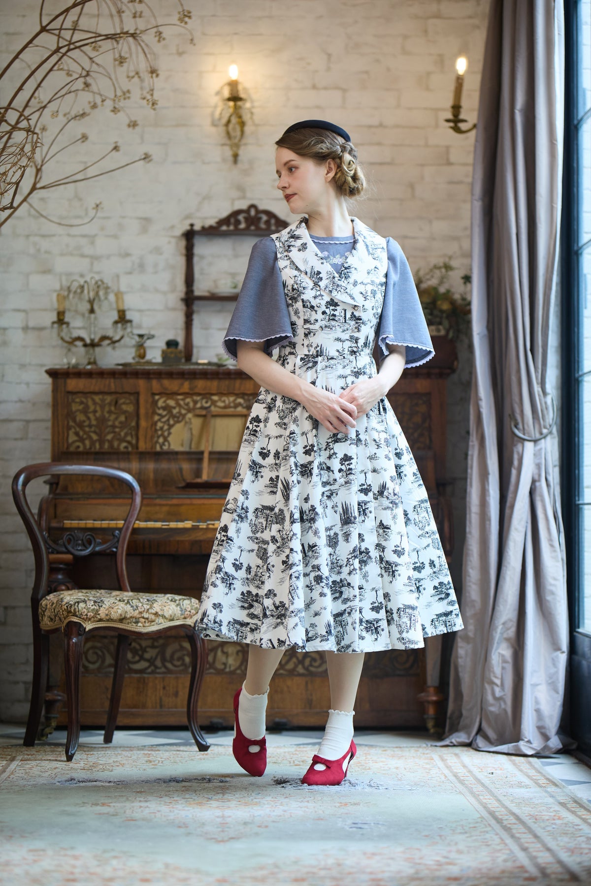 【Pre-order】Toile de Jouy sleeveless dress/Black