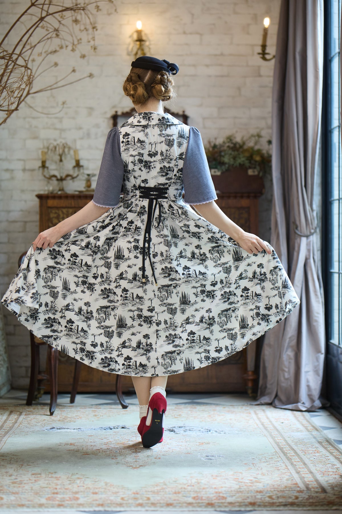 【Pre-order】Toile de Jouy sleeveless dress/Black