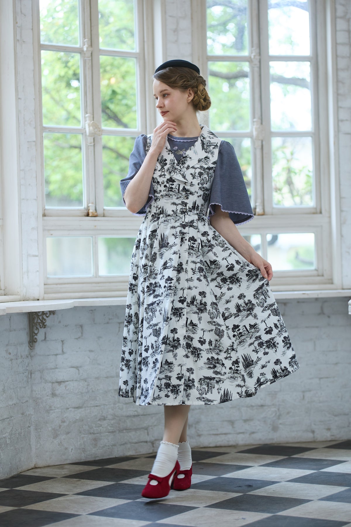 【Pre-order】Toile de Jouy sleeveless dress/Black