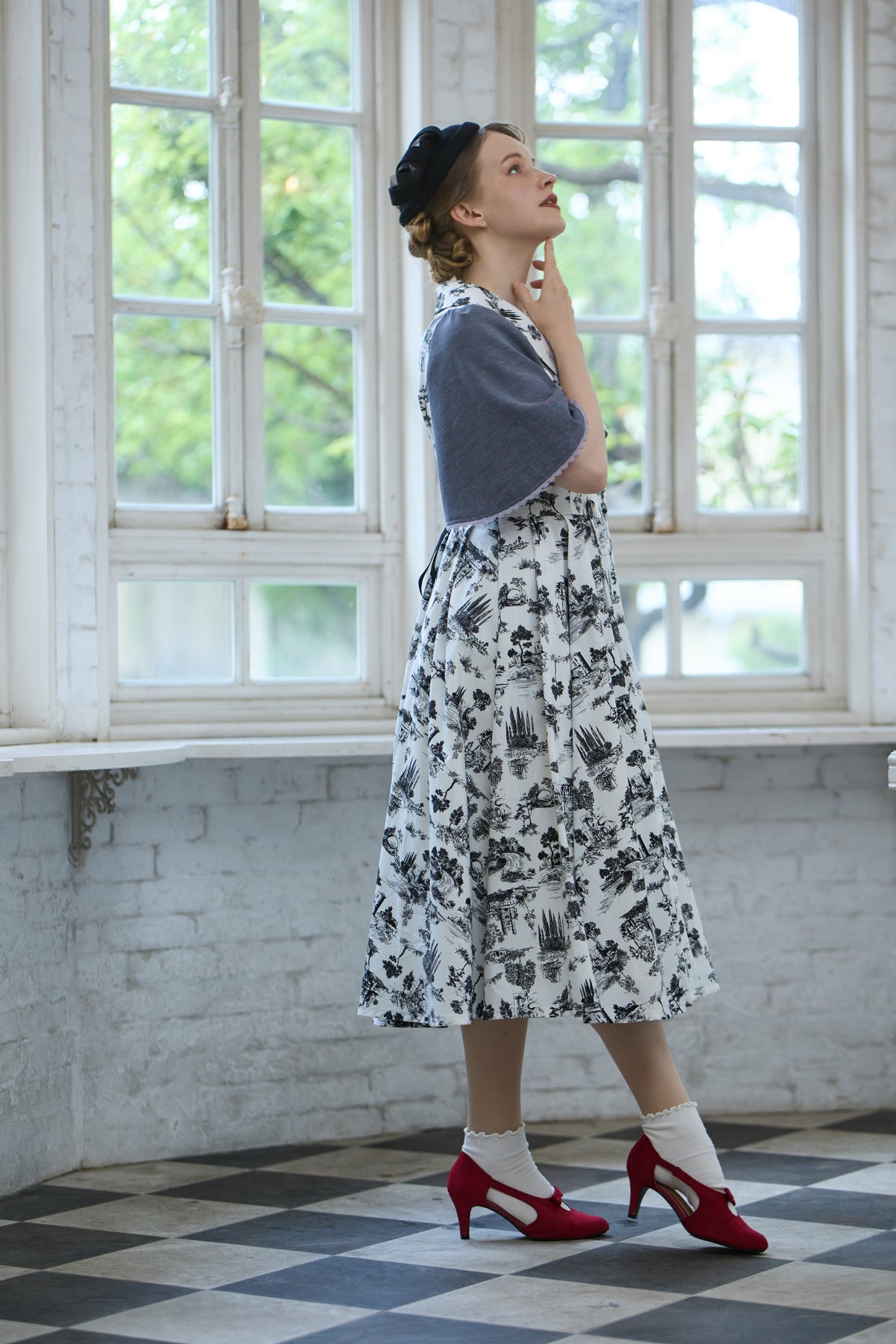 【Pre-order】Toile de Jouy sleeveless dress/Black