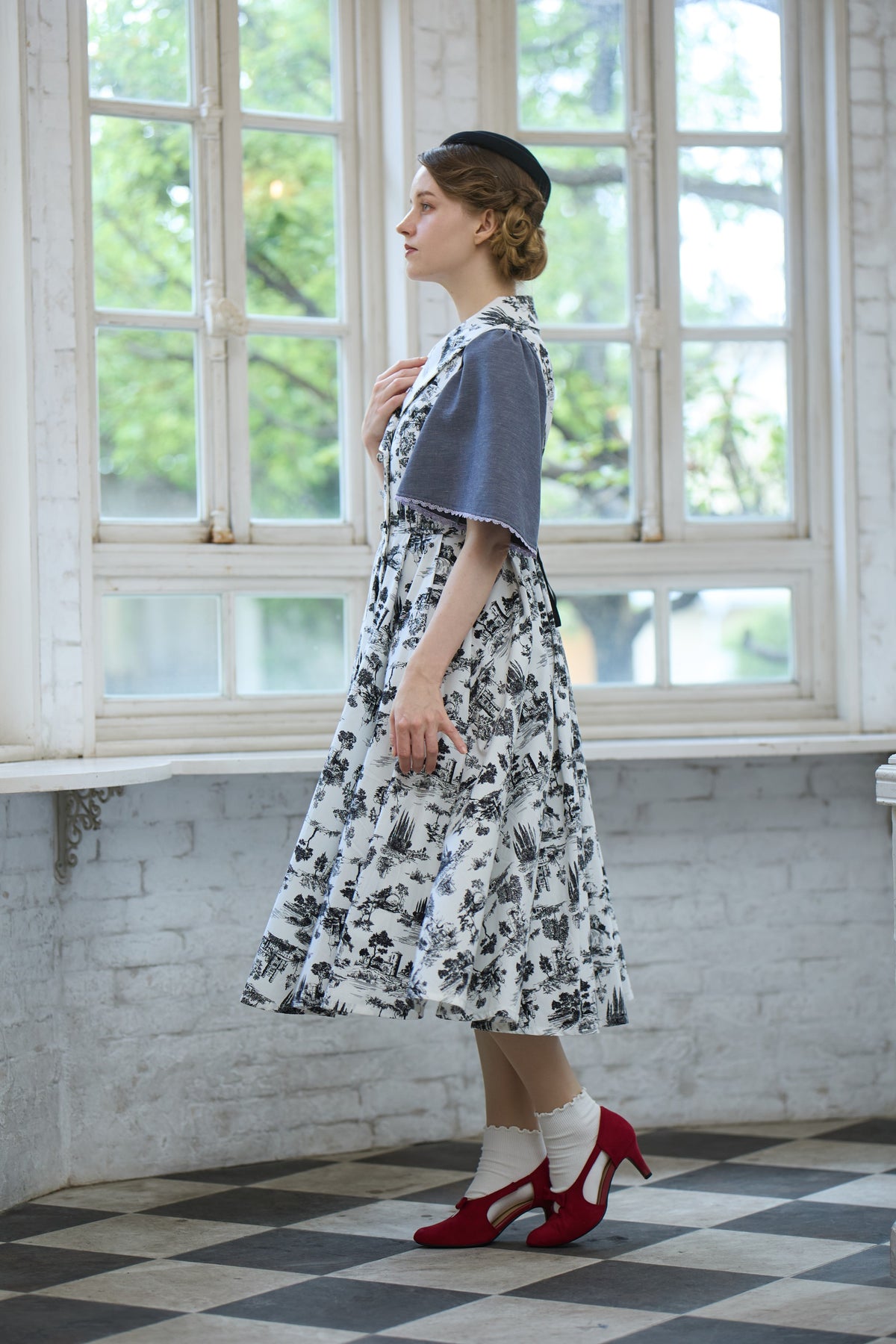 【Pre-order】Toile de Jouy sleeveless dress/Black