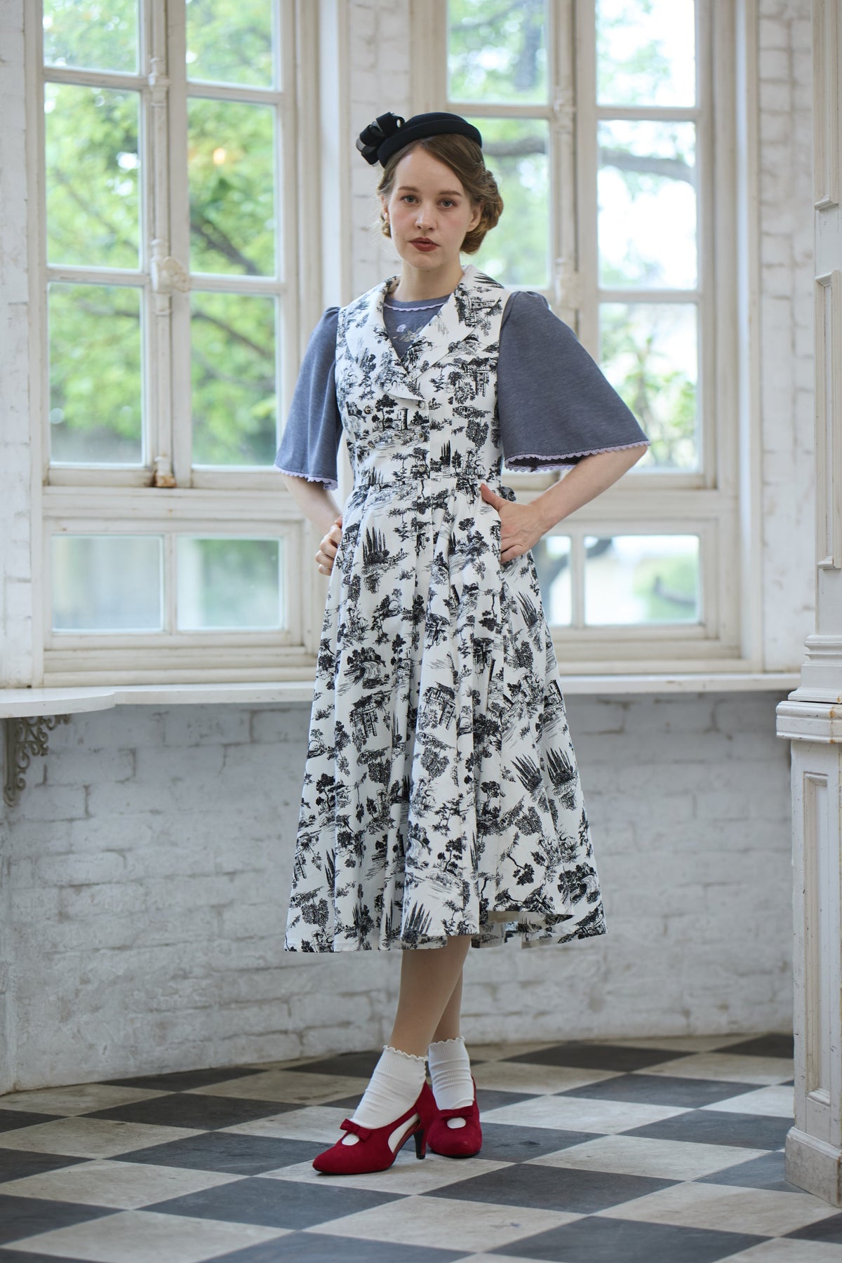 【Pre-order】Toile de Jouy sleeveless dress/Black