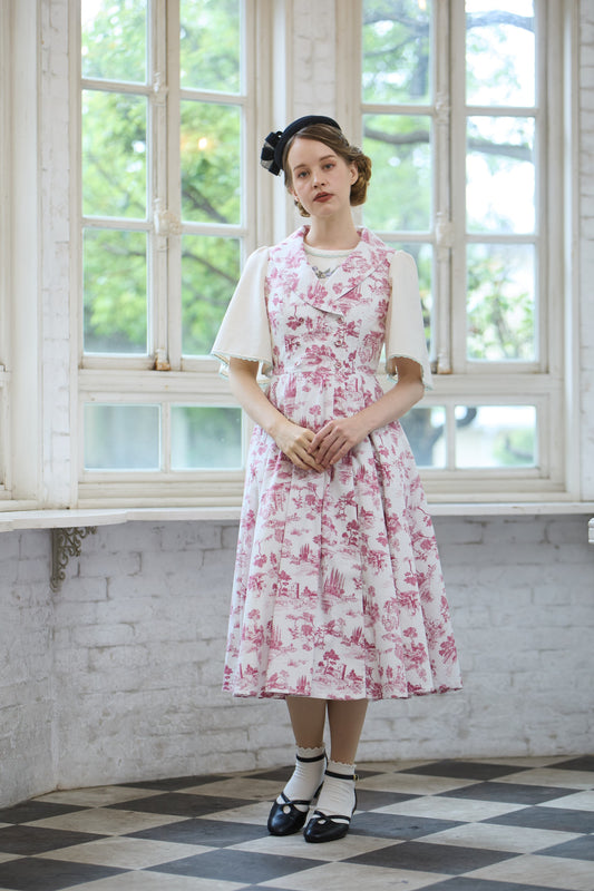 【Pre-order】Toile de Jouy sleeveless dress/Red