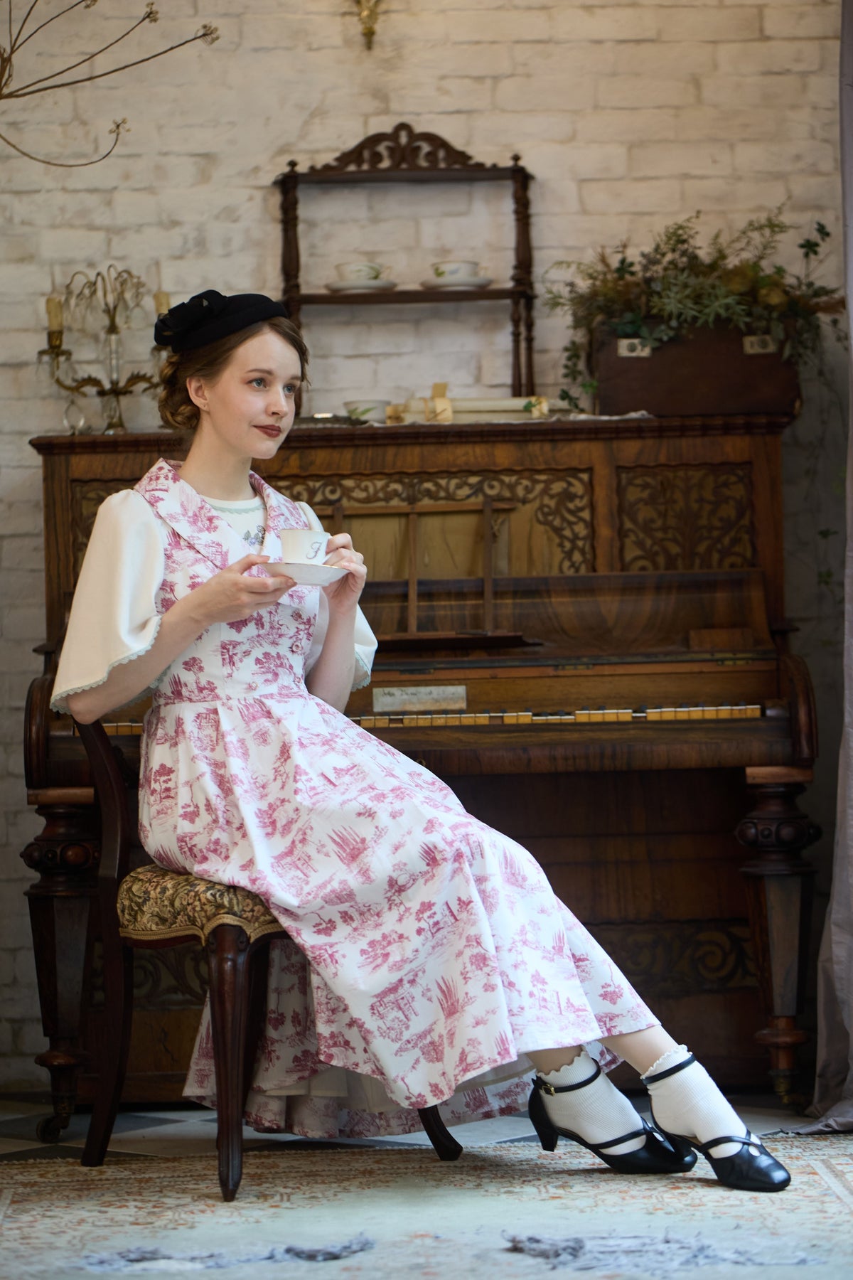 【Pre-order】Toile de Jouy sleeveless dress/Red