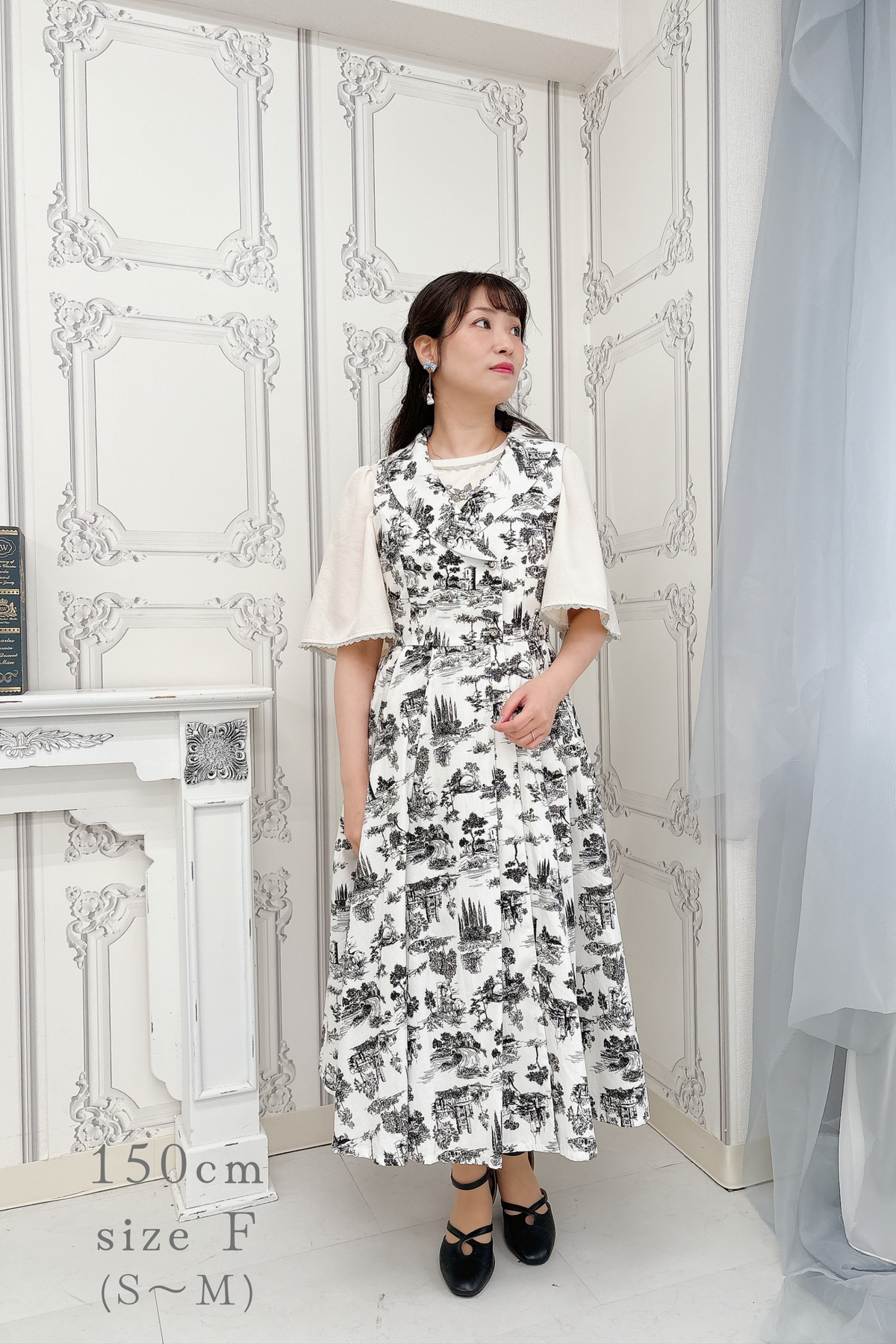 【Pre-order】Toile de Jouy sleeveless dress/Black