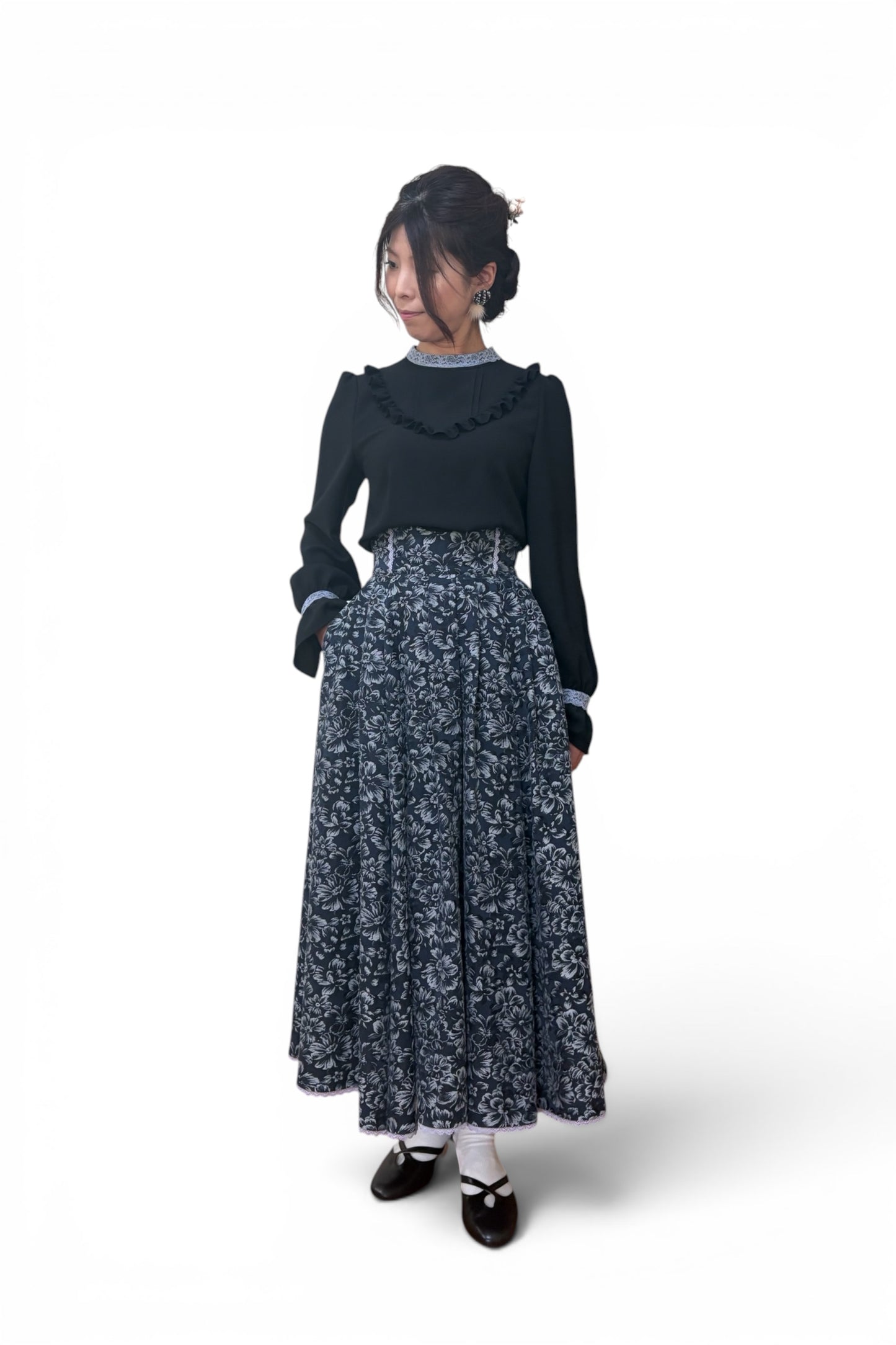 【Pre-order】Jacquard skirt/Navy