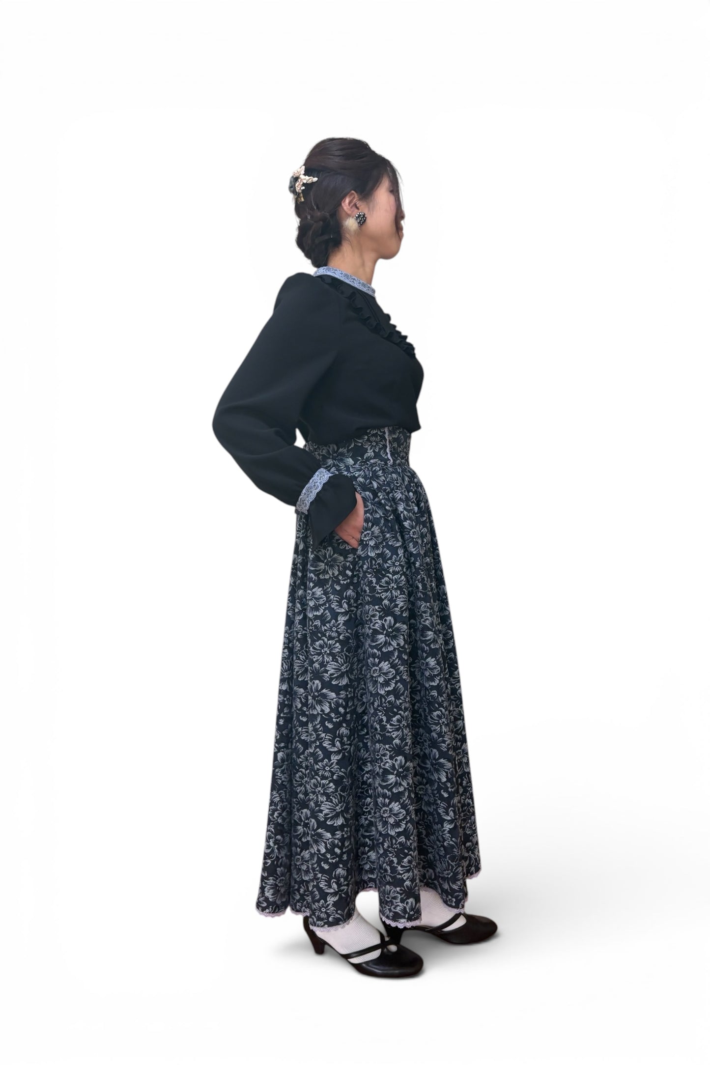 【Pre-order】Jacquard skirt/Navy